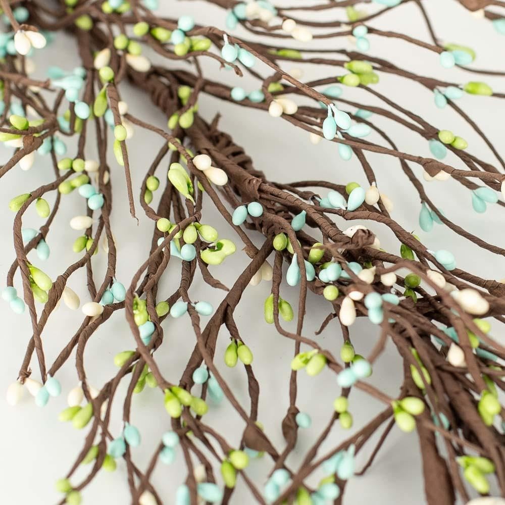 Spring Blue White and Green Artificial Pip Berry Garland, 72 Inches, Rustic