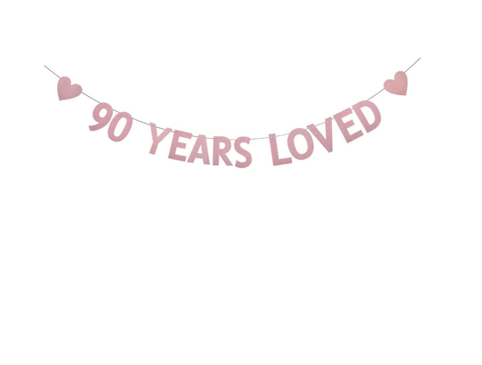 WEIANDBO 90 YEARS LOVED Rose Gold Paper Sign for Women’s 90th Birthday Party