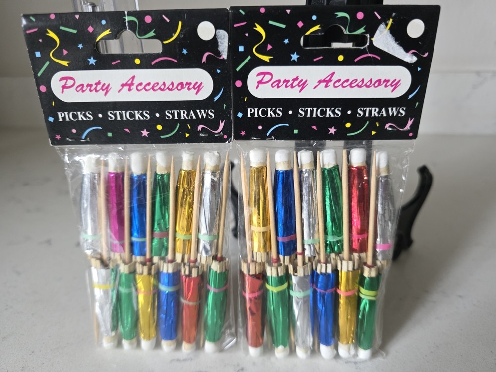 Vintage 1990s NOS 24 Pc 4″ Shiny Foil Cocktail Parasols Umbrellas NEW IN PACKAGE