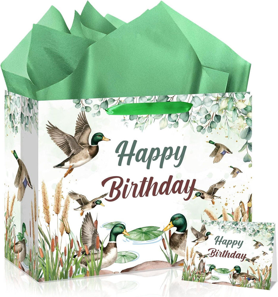 Mallard Duck Hunting Birthday Party Gift Bag Decorations One Lucky Duck Gift Bag