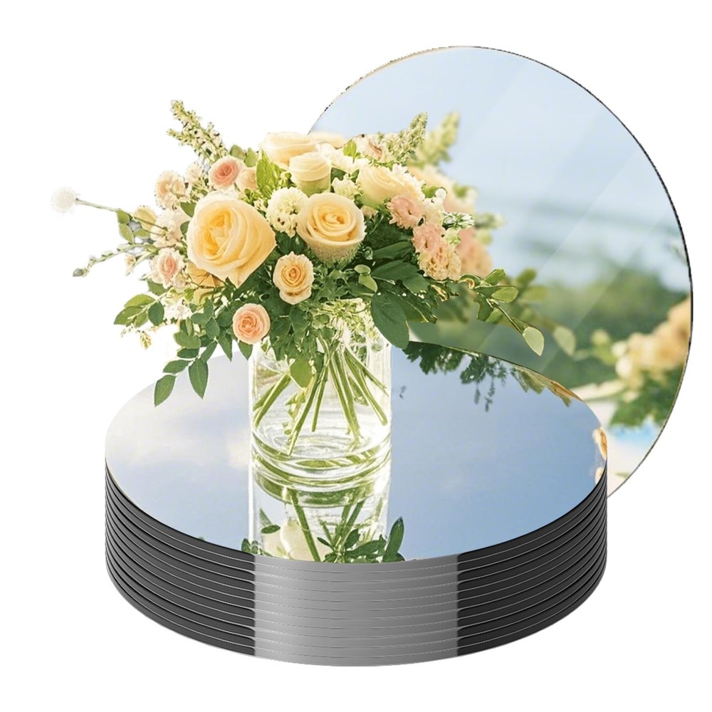 12PCS Round Mirror Plates for Centerpieces, Mirror Trays 12inch Flat Circle M…