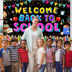 Back to School Banner Backdrop for Classroom and Party Decorations