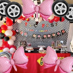 8Pcs Wheel Balloons Car Tires Foil Balloons Pink Bows Mylar Balloons for Race…