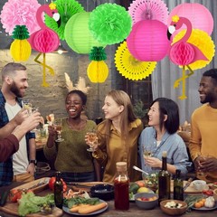 13PCS Hawaiian Party Decorations, Luau Party Decorations – Flamingo & Pineapple
