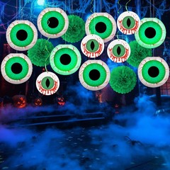 16Pcs Halloween Party Decorations Eyeballs Paper Lanterns Pom Poms Hanging Swirl