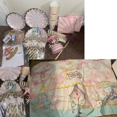 Unicorn Carousel Birthday Party Bundle Plates Cups Backdrop Cupcake Cake Inserts