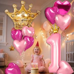 Princess 3rd Party Decorations, 40 inch Large Pink Crown 3 Balloon for Girls’…
