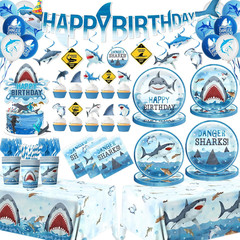 Shark Birthday Party Decorations, 190Pcs Shark Party Supplies Tableware Set with