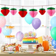 BOARDFEB 12 Pcs Paper Strawberry Honeycomb Ball for Fruit Theme Party Birthda…