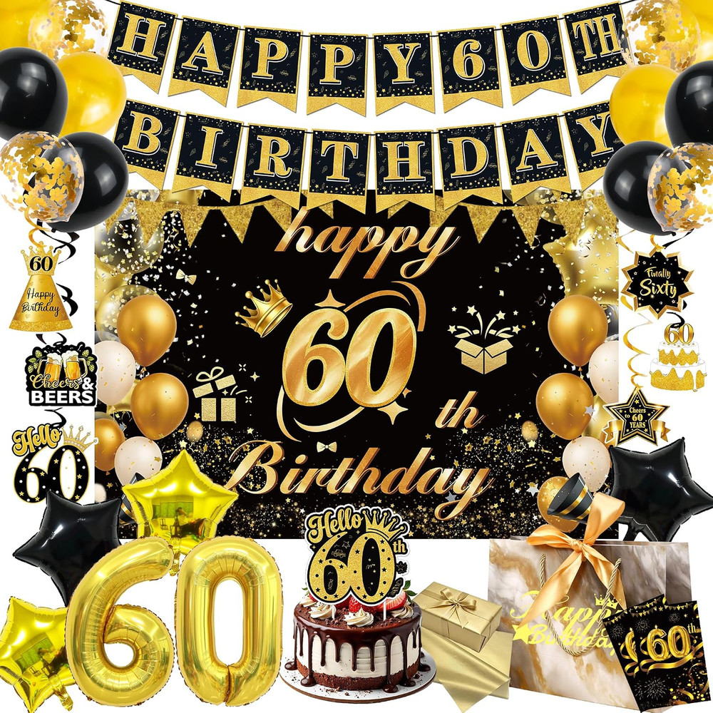 60Th Birthday Decorations for Men, 35Pcs Black Gold Back in 1966 Birthday Party