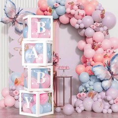Baby Balloon Boxes with Letters – 4 Pack Transparent Decorative Boxes for Baby S
