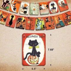 Vintage Halloween Decorations Trick or Treat Banner, Cats, Witches, Ghosts