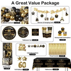266 PCS 60th Birthday Party Decorations Tableware Plates Curtain Set Men