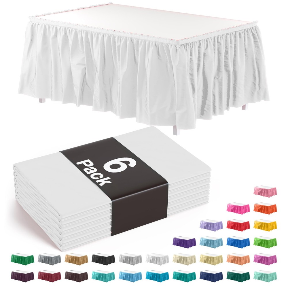 Ruffle Table Skirt White Pack of 6, 14 Ft Long Table Skirts for Rectangle Tab…