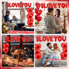 Red Romantic Room Decorations Kit with 16 Inch I Love You Letter Banner 6 Pcs…