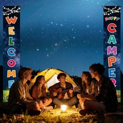 Camping Door Banner Decorations for Kids Adult Happy Camper Porch Sign Welcom…