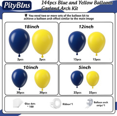 144Pcs Blue and Yellow Balloons Garland Arch Kit – 18 12 10 5 Inch Navy Blue and