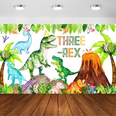 Three Rex Birthday Decorations Boy Watercolor Dinosaur 3Rd Birthday Party Banner