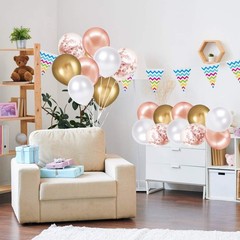 Rose Gold Confetti Latex Balloons, 60 Pack White Balloons 12 Inch with Gold R…