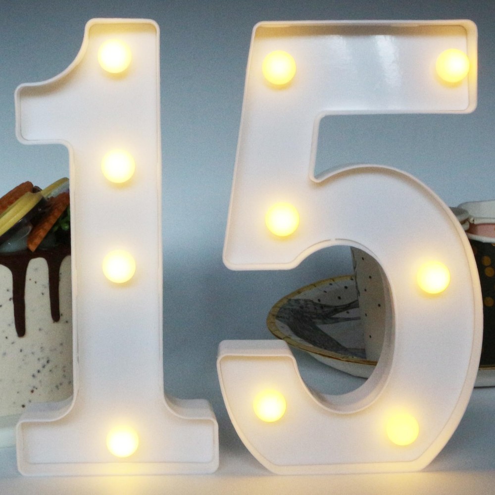 7.88″ Light Up Number 15 Sign for 15th Birthday Anniversary Table Decor