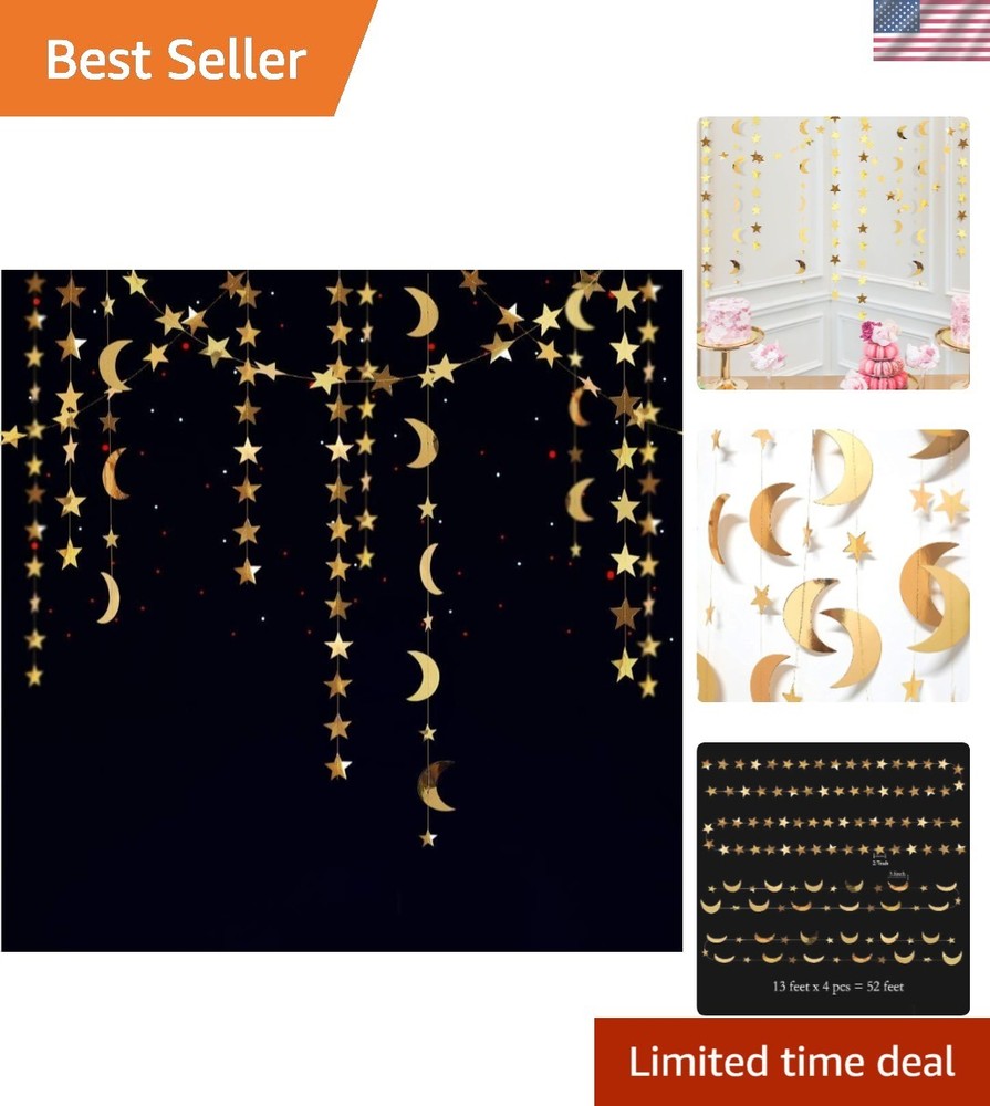 Celestial Gold Moon Star Garland – Perfect for Baby Showers & Eid Celebrations