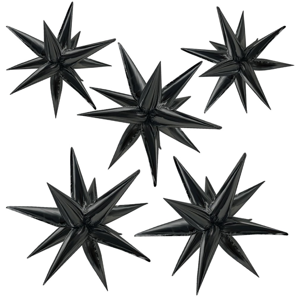 60 Black Spike Explosion Mylar Foil Balloons for Parties & Backdrops Decor