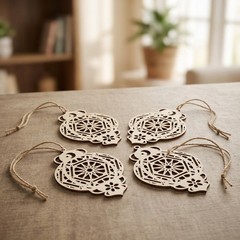 Decorative Wooden Hanging Ornaments Set of 4 for Indoor and Outdoor Spaces