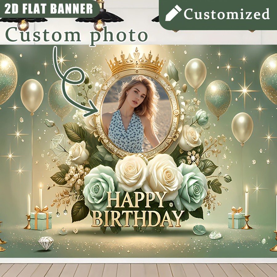1x 2D Personalized Birthday Banner Name Age Floral Decoration Birthday Tapestry❀