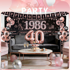 Rose Gold 40Th Birthday Decorations for Women – 37Pcs Happy 40Th Birthday Banner