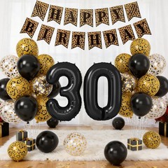 30th Cheetah Decorations,Black Gold Leopard Balloons Set with Happy Banner Nu…