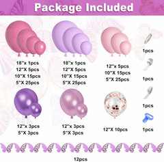 175Pcs Pink and Purple Balloon Garland Arch Kit Butterfly Baby Shower Decoration