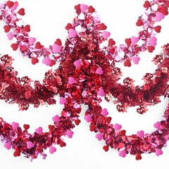 Valentines Day Decorations 29.5Ft Heart Tinsel Garland 3PCS Red Pink White