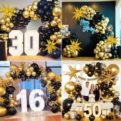 Black and Gold Birthday Decorations for Men Women, Black and Gold Party Decorati