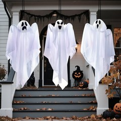 3 PCS Halloween Hanging Ghosts 27.5″ – Cute Flying Decorations for Yard, Patio,