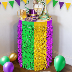 Mardi Gras Party Decorations, 2 Pack Purple Green Gold Wavy Metallic Tinsel Foil