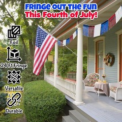 Reusable 24 Ft Red, White & Blue Metallic Fringe for Fourth of July Festivities