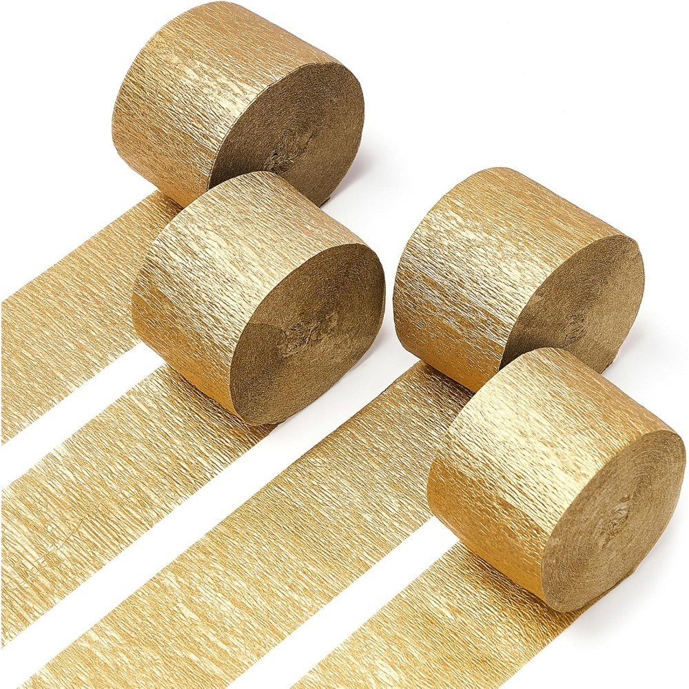 Gold Gold Crepe Paper Streamers 4 Rolls 328 FT Streamers | Wedding Birthday