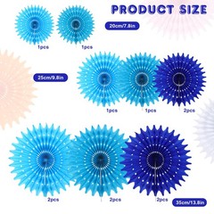12 PCS Blue Paper Fans, Tissue Paper Flowers for Birthday, Baby Shower Decor