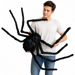 Halloween Giant Plush Spider Decoration Scary Black Hairy Spider Prop 30-200cm