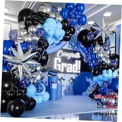 ALL-IN-1 Blue and Black Balloons Arch Kit with BONUS Blue, Black, Silver