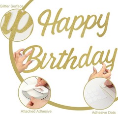 Elegant Glitter Gold Happy Birthday Sign – Perfect Party Backdrop Decor 20×12
