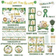 Safari Baby Shower Decorations,262pcs Wild Decorations Jungle Baby Shower Dec…