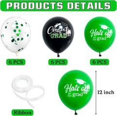 18 Pack Graduation Decorations 2026 Latex Balloons – 12 Inch Black Green Congrat