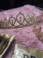 Retrowavy 4 Piece Home Coming Prince,princess Tiara Shiny Satin Role (gold)