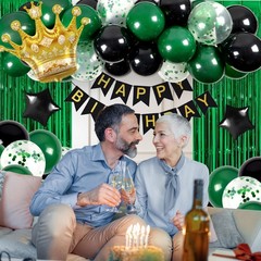 Green Happy Decorations for Men with Happy Banner, Fringe Curtains, Star Foil…