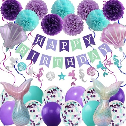 Mermaid Birthday Decorations for Girls Women 29pcs Party Supplies Mermaid 1