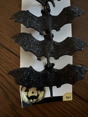 Black Glitter Bat Clip-on Scary Halloween Party Decor Spooky 4 Count NEW