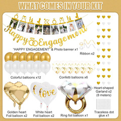 Engagement Party Decorations – Gold Engagement Congratulations Decor, HAPPY ENGA
