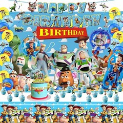 Toy Cartoon Birthday Party Decorations Set Balloons Cake Topper Banner