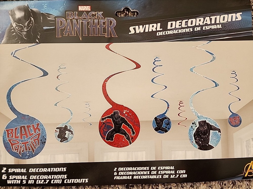 Black Panther Hanging Swirl Decorations 8-Count Party Celebration